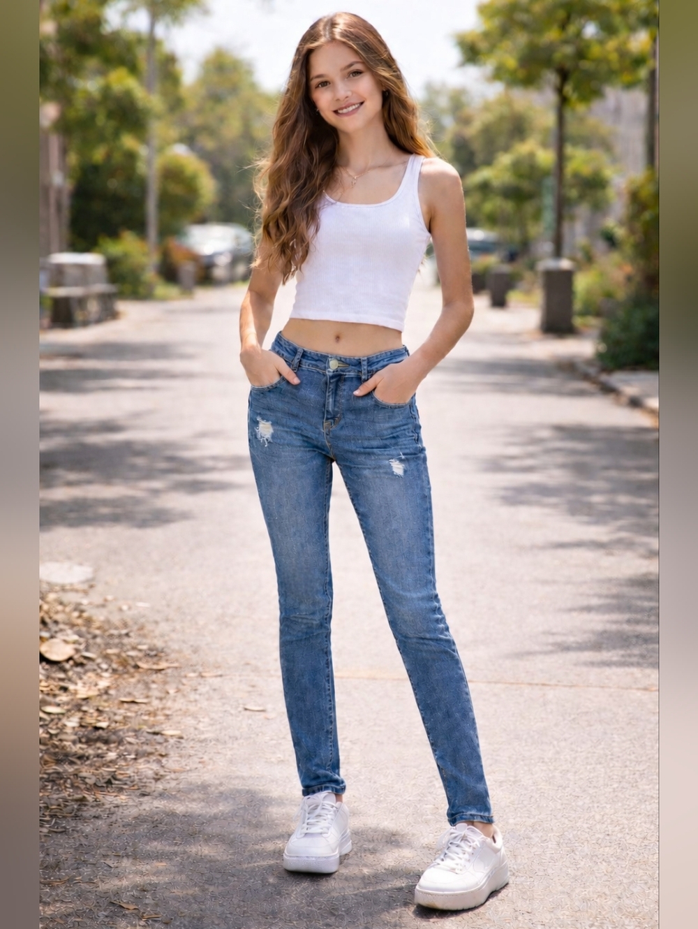 Jordache Super Skinny Power Stretch Jeans Girls 18 Blue Distressed Slim …